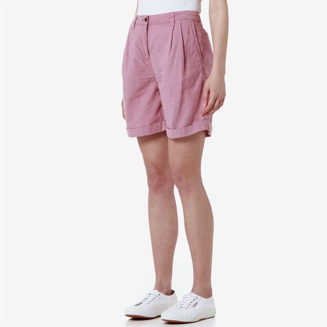 Shorts Woman YVONNE LIGHT LINEN CHINO PINK LILAS Dressed Front Double		