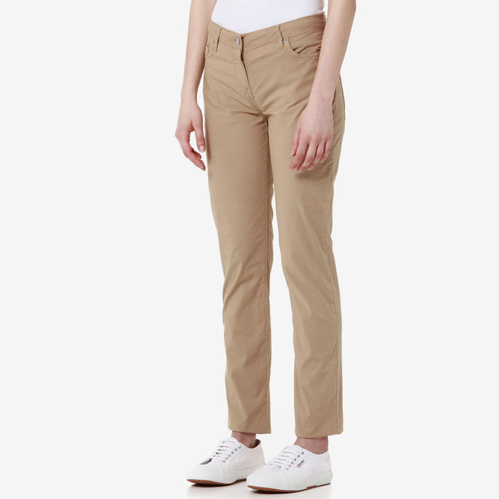 Pants Woman DEBBYE LIGHT POPLIN CHINO BEIGE INCENSE Dressed Front Double		