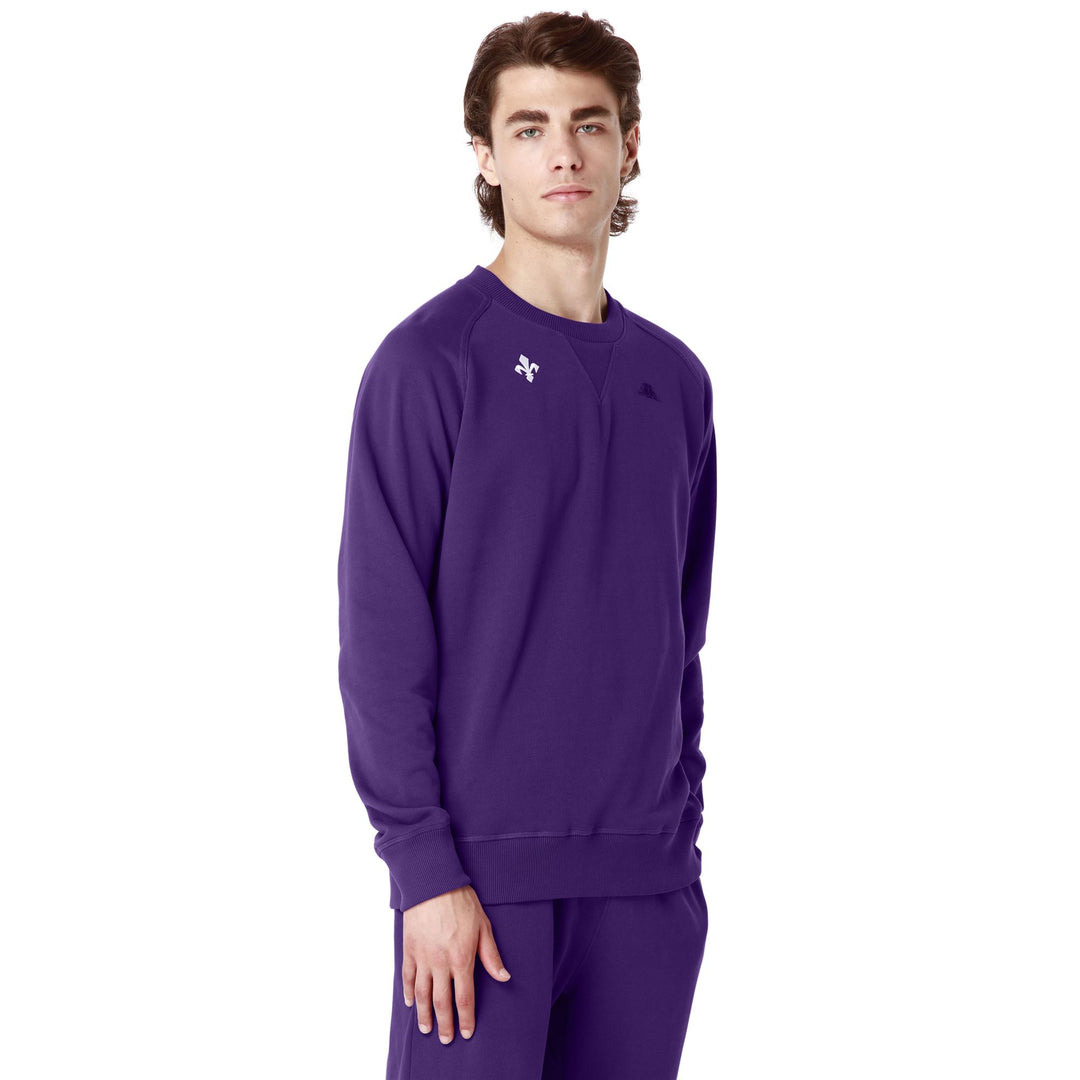 Fleece Man POHU FIORENTINA Jumper VIOLET INDIGO - WHITE Dressed Front Double		