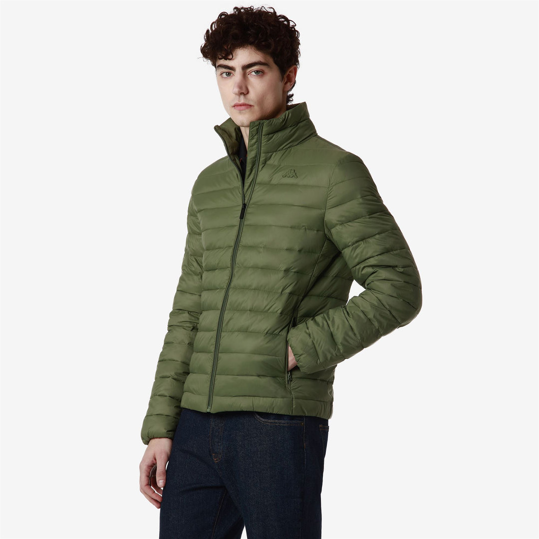 Jackets Man OSRAL SOFT NYLON Short GREEN OLIVINE Dressed Front Double		