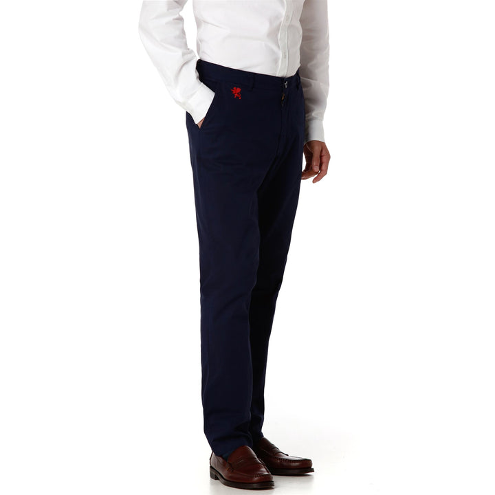 Pants Man WESTIN GENOA CHINO BLUE MARINE - RED BLAZE Dressed Front Double		