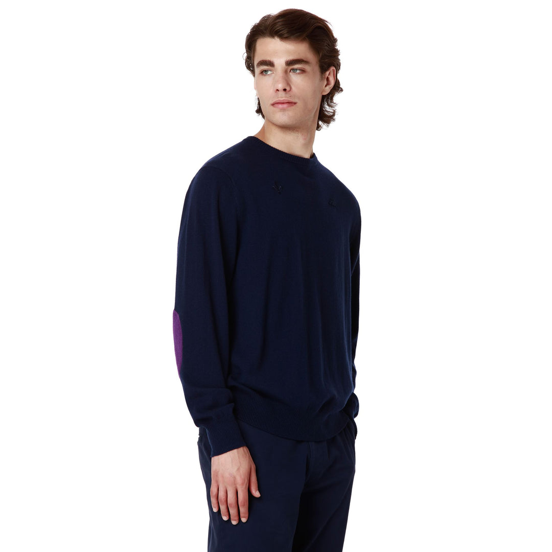 KNITWEAR Man LEILO FIORENTINA Pull Over BLUE MARINE - VIOLET INDIGO Dressed Front Double		