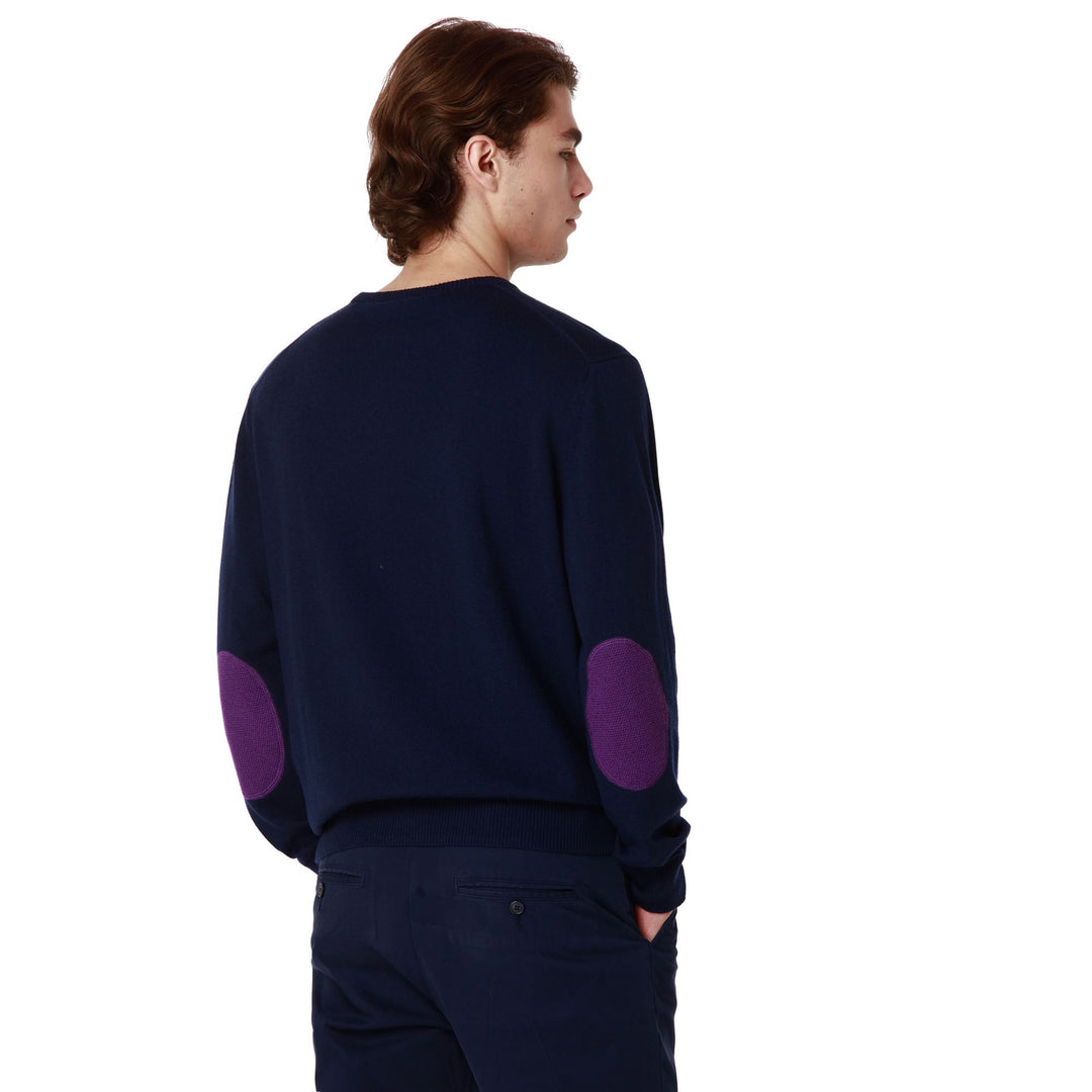 KNITWEAR Man LEILO FIORENTINA Pull Over BLUE MARINE - VIOLET INDIGO Detail Double				