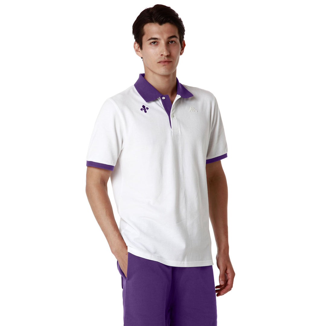 Polo Shirts Man HERVE FIORENTINA Polo VIOLET INDIGO - WHITE Dressed Front Double		