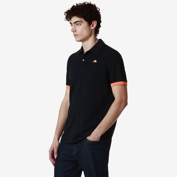 Polo Shirts Man ENDER FLUO Polo BLUE NAVY - NEON ORANGE Dressed Front Double		