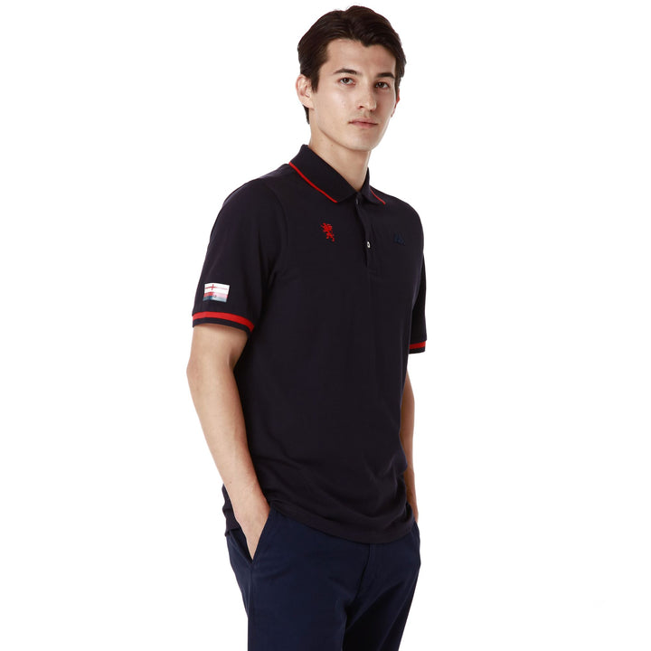 Polo Shirts Man HERVE GENOA Polo BLUE MARINE - RED BLAZE Dressed Front Double		