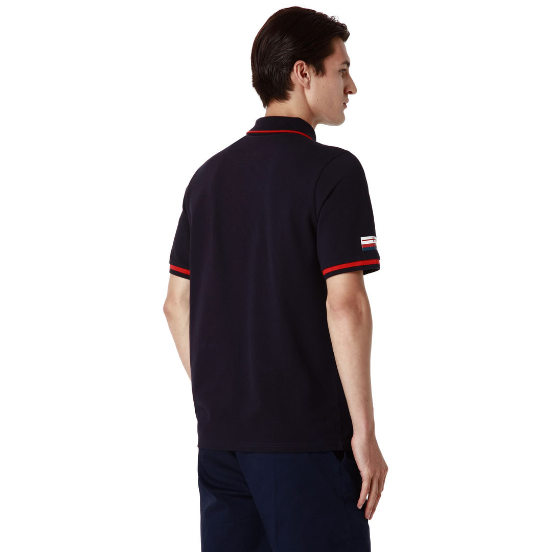 Polo Shirts Man HERVE GENOA Polo BLUE MARINE - RED BLAZE Detail Double				