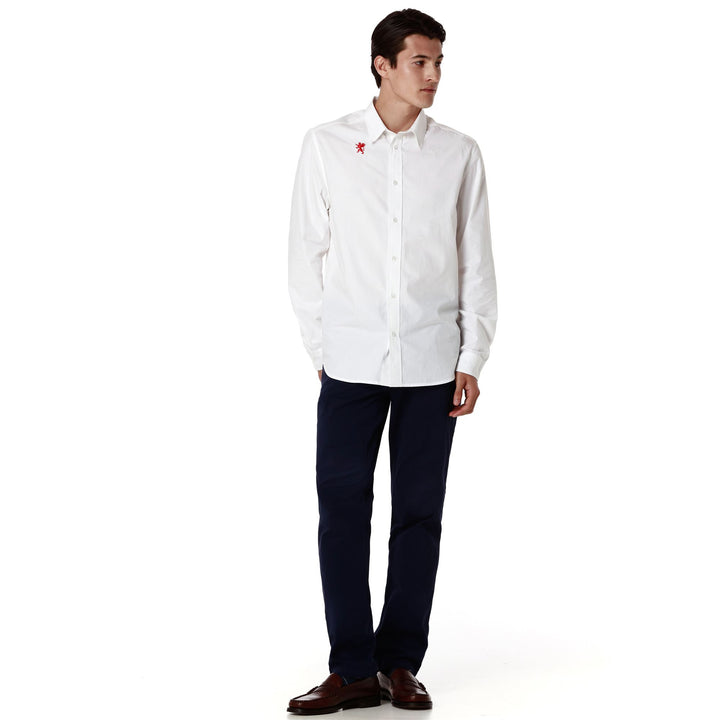 SHIRTS Man NEW DENNY GENOA CLASSIC WHITE - RED BLAZE Dressed Back (jpg Rgb)		