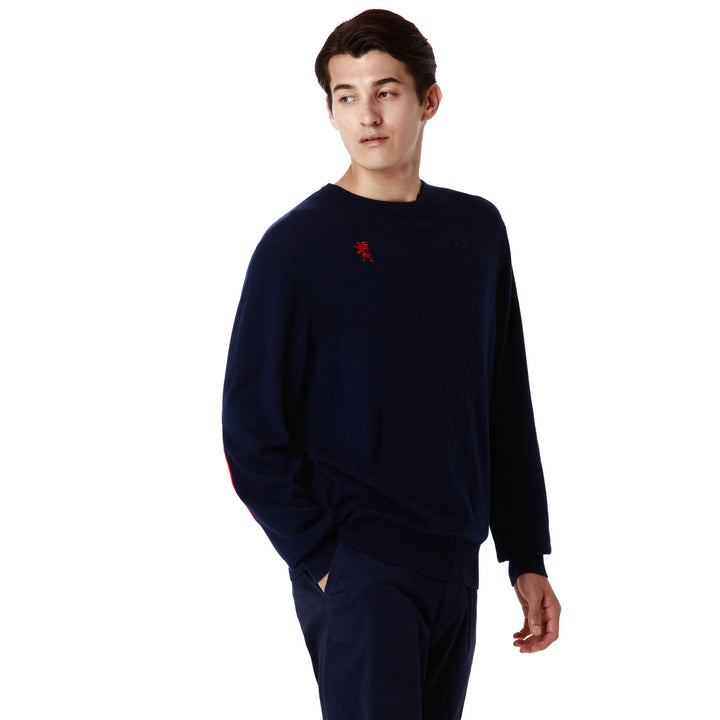 KNITWEAR Man LEILO GENOA Pull Over BLUE MARINE - RED BLAZE Dressed Front Double		