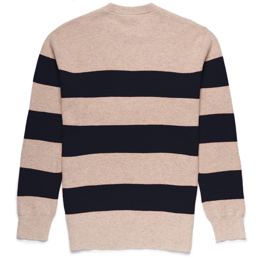 Knitwear Man JESSEN Pull  Over BEIGE HUMUS - BLUE NAVY Dressed Front (jpg Rgb)	